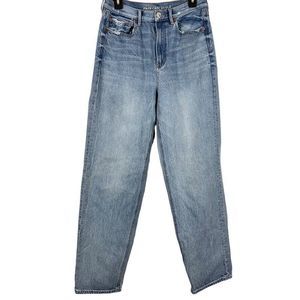 American Eagle Baggy Jean Womens Medium Wash High Rise Blue Jeans sz 10 Long